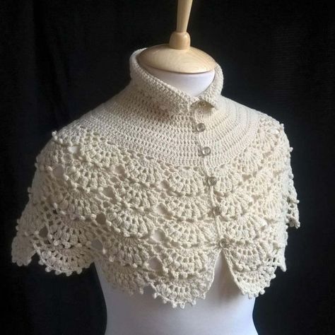 Crochet Caplet, Cream Shawl, Knitted Capelet, Col Crochet, Crochet Capelet, Crocheted Doilies, Crochet Cape, Crochet Neck Warmer, Shawl Wedding