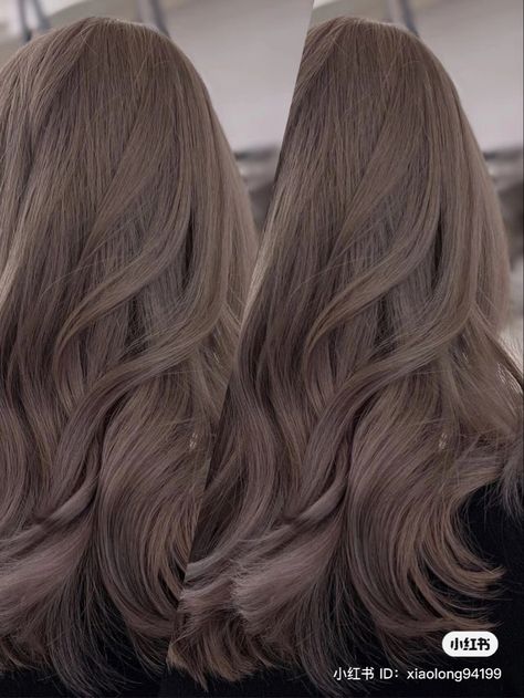 Ice Mocha Hair Color, Milk Tea Grey Brown Hair, Milk Tea Gray Hair, Ash Burgundy Hair, Milk Tea Gray Hair Color, Nescafe Hair Color, Straight Ash Brown Hair, Milk Brown Balayage, Milk Tea Grey Hair