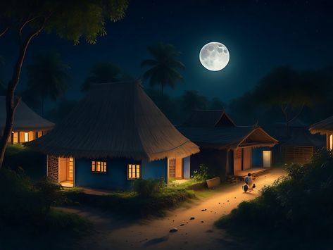 A Moon Night Village View Illustration#pikbest##Backgrounds Night Village, View Illustration, Moon Cartoon, Night Sky Moon, Ramadan Poster, Star Tree, Night Background, Sky Moon, Moon Night