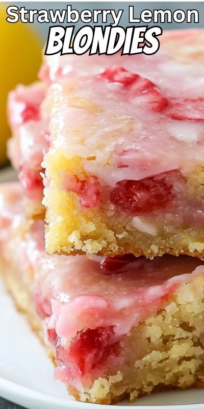 These Strawberry Lemon Blondies are the perfect summer dessert, combining the sweetness of fresh strawberries with the tang of lemon. Soft, buttery blondies topped with a strawberry-lemon glaze make these bars an irresistible treat for any occasion. Easy to make and bursting with flavor, they’re a refreshing twist on classic blondies that everyone will love. Deserts With Strawberries Easy, Strawberry Lemon Desserts, Lemon Strawberry Cookies, Deserts With Strawberries, Patty Melt Recipe, Smothered Pork Chops Recipe, Deep Dish Pizza Recipe, Easy Biscuit Recipe, Strawberry Lemon