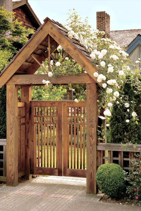 Modern wooden garden gate  designs Arbor Gate Entrance, Arbor Gate, Garden Path Lighting, House With Garden, Wooden Garden Gate, Backyard Gates, Burled Wood Furniture, Garden Archway, Gate Entrance