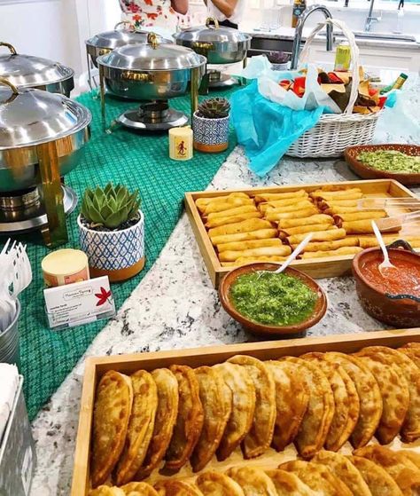 Mexican Wedding Food Buffet, Mexican Food Table Display, Mexican Catering Display, Mexican Food Wedding Reception, Mexican Wedding Foods, Mexican Catering, Mexican Spice, Food Display Table, Mexican Buffet