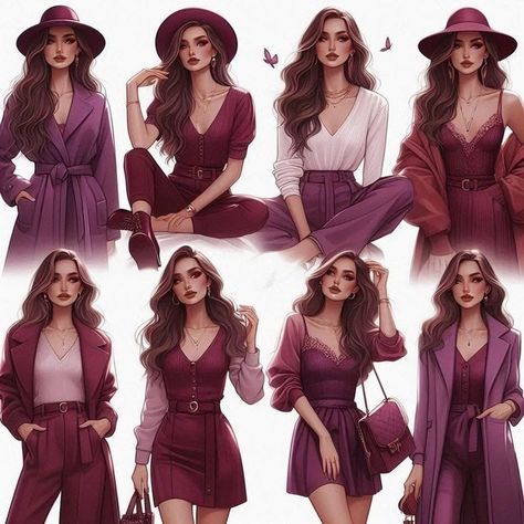 Wardrobe capsule: Maroon, purple & Brown #sincreations #wardrobecapsule Female Wears, Fashion Show Poster, Trendy Outfit Ideas, Maroon Purple, Fashion Drawing Sketches, Wardrobe Capsule, Moda Chic, Everyday Fashion Outfits, Fall Outfit Ideas