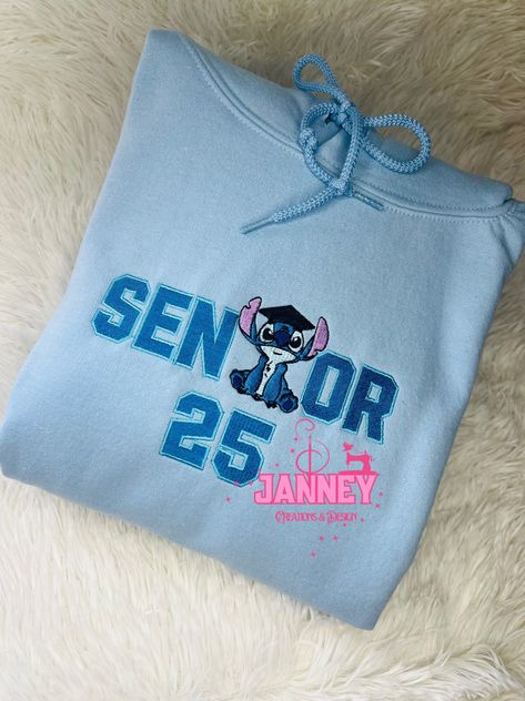 Embroidered hoodie Hoodie Embroidery Ideas, Senior Hoodies, Senior Sweatshirts, Angel Stitch, Light Blue Crewneck, Hoodie Embroidery, Blue Crewneck, Embroidered Hoodie, Embroidery Ideas