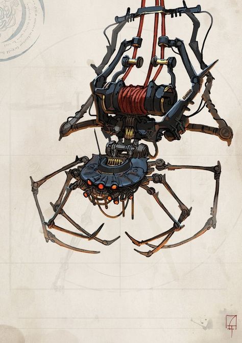 Ironbound Tzelicrae Hybrid (Spider) Machine Monster Concept Art, Silicon Based Lifeform, Robotic Creatures Concept Art, Alexander Trufanov, Steampunk Creatures, Steampunk Robots, Mechanical Animals, Robot Animal, Cool Robots