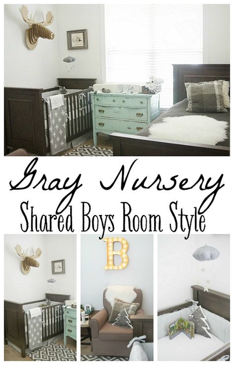 Gray Nursery - Shared boys room style Beds in front of window - an idea Car Bed Aesthetic, Car Beds For Boys, Car Bedroom Ideas, Nursery Pottery, Shared Boys Room, Race Car Bedroom, Dresser Nursery, Shared Boys Rooms, Cross Blanket