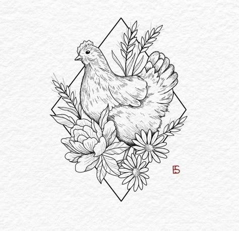 Hen Tattoo, Farm Tattoo, Chicken Tattoo, Rooster Tattoo, Cow Tattoo, Western Tattoos, Tattoo Apprentice, Chicken Art, Drawing Artist