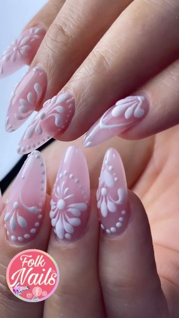 Folk Nails Mx 🇲🇽 Mexican Nail Art 🌿 on Instagram: "Talavera todo el año aquí en Folk Nails Mx 🥰⭐️🇲🇽  Hermoso set para @huitzilazul 🩷  #mexicanart #nailsart #nailsnailsnails #naturalnails #whitenails #fancynails #mexicannails" White Talavera Nails, Pink Talavera Nails, Barro Nails Mexican, Mexican Theme Nails, Folk Nails, Mexican Nails Designs, Talavera Nails, Mexican Nail Art, Mexican Nails