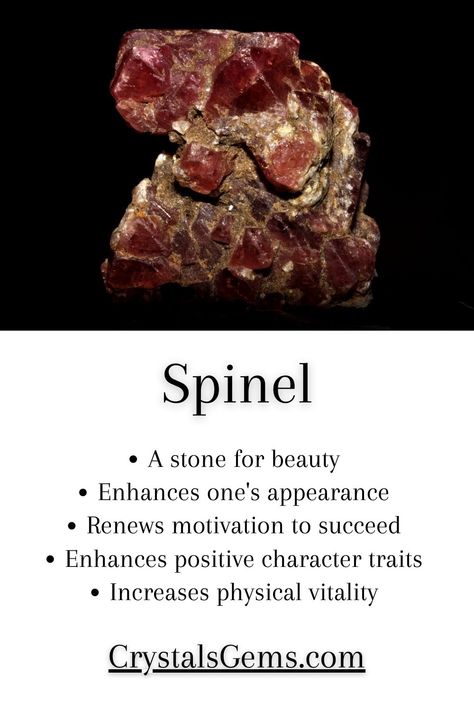 spinel, spinel properties, spinel meaning, spinel healing properties, spinel crystal gem Spinel Crystal, Positive Character Traits, Spiritual Stuff, Red Spinel, Rpg Characters, Spinel Gemstone, Crystal Healing Stones, Crystal Meanings, Rocks And Gems