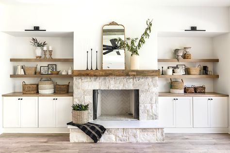 ✨NEW BUILD PROJECT REVEAL FINAL DAY✨ LIVING ROOM This beautiful living space flows to the kitchen for a perfect open concept design! Cabinetry, shelving, stained beams, and a quartz capped hearth work together to complete the welcoming look and feel! Design: @ Builder: @ Photography: Styling accessories: @wl #finalday #newbuild #livingspace #conceptdesign #lookandfeel #shelves #beams #designing Open Concept Kitchen Living Room With Fireplace, Open Concept Kitchen Living Room Layout, Stained Beam, Open Concept Design, Open Concept Kitchen Living Room, Living Room Layout, Open Concept Living Room, Decor 2024, Open Living Room