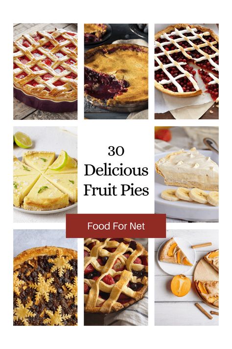 Fruit pies don't need to be boring. There are many amazing types to try out for yourself, including the 30 we've featured on this list. #fruit #dessert Types Of Pies List, Fall Fruit Pie Recipes, Thanksgiving Fruit Pie, Fruit Pie Filling Recipes, Easy Fruit Pie, Fruit Mince Pies, Fruit Pie Recipe, Grape Pie, Thanksgiving Fruit