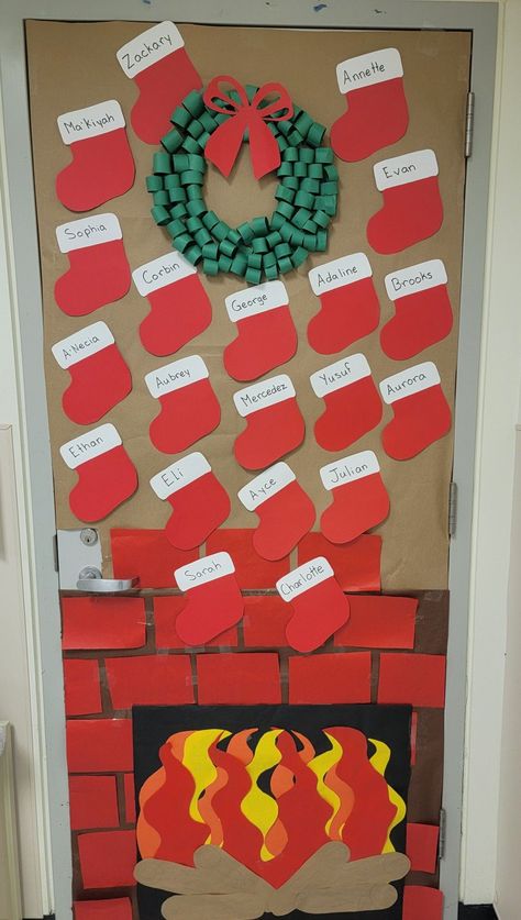 Christmas Class Door Decorations Decorating Ideas, Teacher Doors For Christmas, Stocking Classroom Door Decoration, Ugly Christmas Sweaters Classroom Door, Kindergarten Classroom Christmas Decor, Teacher Door Ideas Christmas, Christmas Class Decor Ideas, Christmas Class Decorations Ideas, School Christmas Decorations Classroom Decorating Ideas