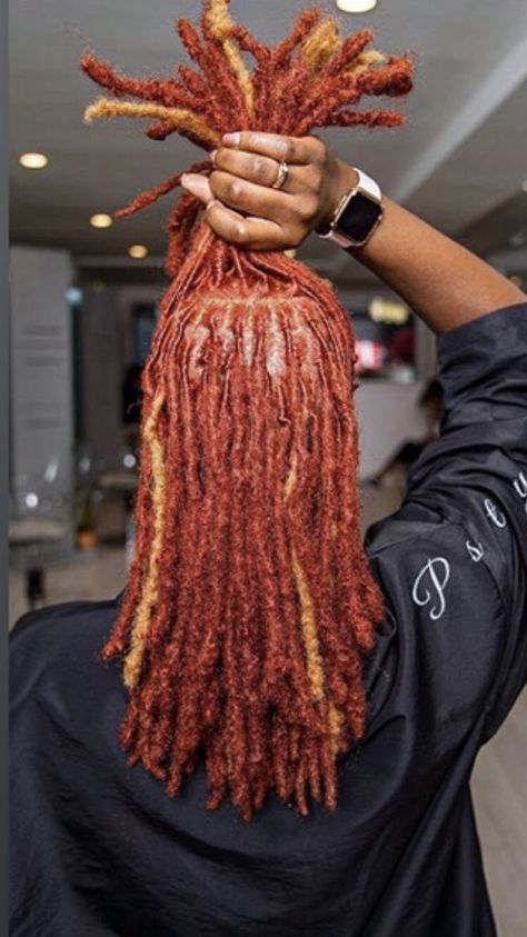 Fun Loc Colors, Burnt Orange Soft Locs, Blonde And Copper Locs, Hair Color For Dreads Locs, Copper Hair On Black Women Locs, Auburn Color Locs, Fall Locs Color, Patch Dyed Locs, Color Combos For Locs