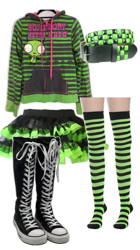 Green Scene Outfit, Scene Emo Fashion, Ropa Punk Rock, Scene Clothing, Punk Style Outfits, Silly Clothes, Emo Scene Hair, Alt Clothes, Scene Outfits