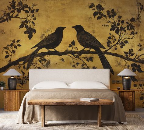 Gold Chinoiserie Wallpaper Removable, Birds Lovers Wall Mural, Modern Chinese Wall Paper, Floral Asian Wallpaper Bedroom, Mid Century Decor 𝒀𝑶𝑼 𝑺𝑯𝑶𝑼𝑳𝑫 𝑲𝑵𝑶𝑾   * HomeVinylDecor is American Brand * We proudly produce our wallpaper by ourselves in the USA  We use top-quality German materials, VinylBerlin. Easier to install and perfect results * We 100% run on Green Energy * Durability of Wallpaper is over 10 years of durability * We makes High-quality print (without pixelation) * We use Latex inks for printing - safe for your health (the best printing technology) * We offset 100% of carbon emissions from shipping and packing on every delivery O͙u͙r͙ ͙w͙a͙l͙l͙p͙a͙p͙e͙r͙ ͙d͙o͙e͙s͙ ͙N͙O͙T͙ ͙c͙o͙n͙t͙a͙i͙n͙:͙ * Solvent Ink (known for off-gassing VOCs and shrinkage over time) * Water-ba Gold Chinoiserie Wallpaper, Chinese Mural, Asian Wallpaper, Chinese Wall, Chinoiserie Wallpaper, Century Decor, Modern Chinese, Paper Floral, Wallpaper Removable