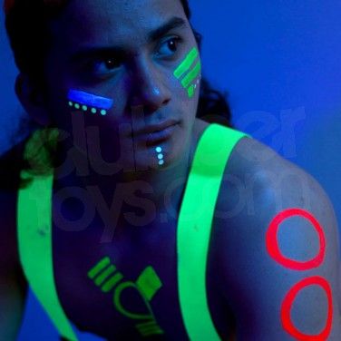 Pintura Facial Neon, Glow Face Paint, Uv Face Paint, Neon Face Paint, Facial Pictures, Glow In Dark Party, Neon Paint, Glow Paint, Neon Makeup