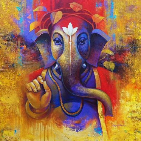 Abstract Ganesha Painting Acrylics, Ganesh Art Paintings Acrylics, Ganpati Painting, Ganesh Painting, Ganesha Art Illustration, Shiva And Parvati, Art Krishna, Ganesh Art Paintings, Art Buddha