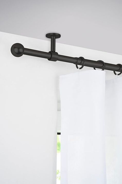 ondeco Extendable Telescopic 1-Rail Complete Curtain Pole with Ball, 16/19 mm in Various Lengths and Stainless Steel Look, for Wall and Ceiling Mounting : Amazon.de: Home & Kitchen Ceiling Mounted Curtain Rod, Cover Wall With Curtains, Curtain Rods From Ceiling, Cortinas Living, Ceiling Mounted Curtain Track, Ceiling Mounted Curtains, Ceiling Mount Curtain Rods, Ceiling Curtain Rod, Curtain Box