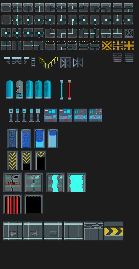 ArtStation - Sci-fi Tile Set Top Down Game, Set Game, Pixel Games, Rpg Maker, Pixel Art Design, Game Inspiration, Egyptian Art, Elements Of Art, Retro Aesthetic