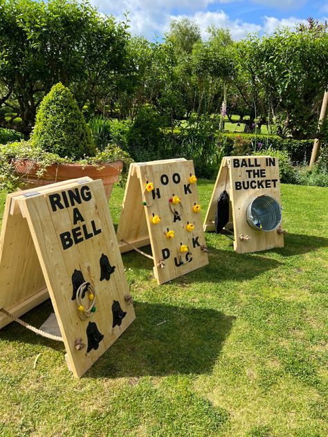 These rustic Wedding/Party games are great for your big day, family party or get together.  These are great for wedding venues or hire companies as these are made from solid and robust timber to create long lasting pieces.  These are set games which we stock at the moment including Ring the Bell, Hook a Duck and Balls in a Bucket, but other games can be custom made if you let us know which ones you would like.  These really are great for weddings, large parties and that yearly get together you l Rustic Wedding Party, Wedding Party Games, 21st Ideas, Diy Yard Games, Outdoor Party Games, Outside Games, Garden Games, Yard Games, Carnival Games