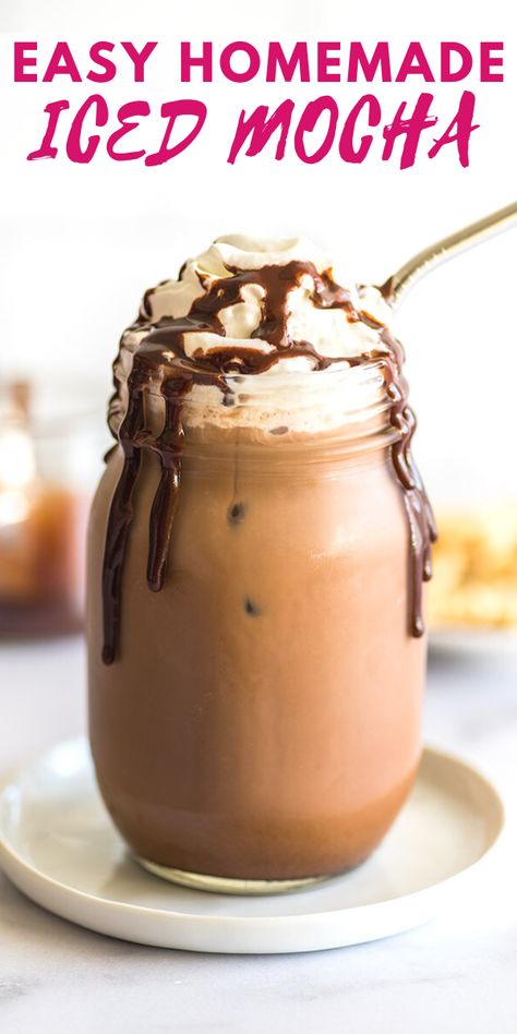 Pour Over Iced Coffee Recipe, Chocolate Coffee Recipe Drinks, Homemade Mocha Iced Coffee, Iced Coffee Recipe Chocolate, How To Make Iced Mocha, Ice Mocha Coffee Recipe, Iced Chocolate Mocha, Iced Mocha Coffee Recipe, Iced Chocolate Drink