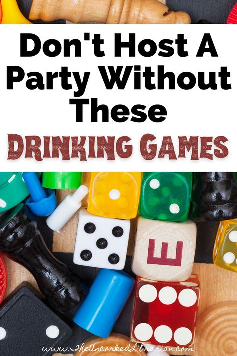 don't host a party without these drinking games with game pieces and dice Game Night Ideas For Adults Drinks, Drinking Games Adults, 21 Games Drinking, Drinking Games For Large Groups, Active Drinking Games, Casino Drinking Games, House Party Games For Adults Drinking, Adult Party Games For Couples, House Party Drinking Games