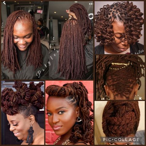 Loc Fall Colors, Dark Skin Locs Color, Fall Color Locs, Two Tone Locs Black Women, Traditional Locs Black Women, Two Tone Locs, Sisterlocks Styles Updo, Locs Color, Loc Colors