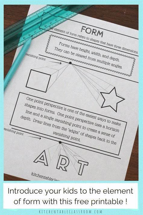 The element of form is what take a flat shape & makes it a 3-D form. Use this simple printable series to help teach form & all the elements of art! Op Art Lessons, Middle School Art Projects, Art Basics, Elements And Principles, Art Worksheets, Form Art, Art Appliqué, Kids Art Class, Principles Of Art