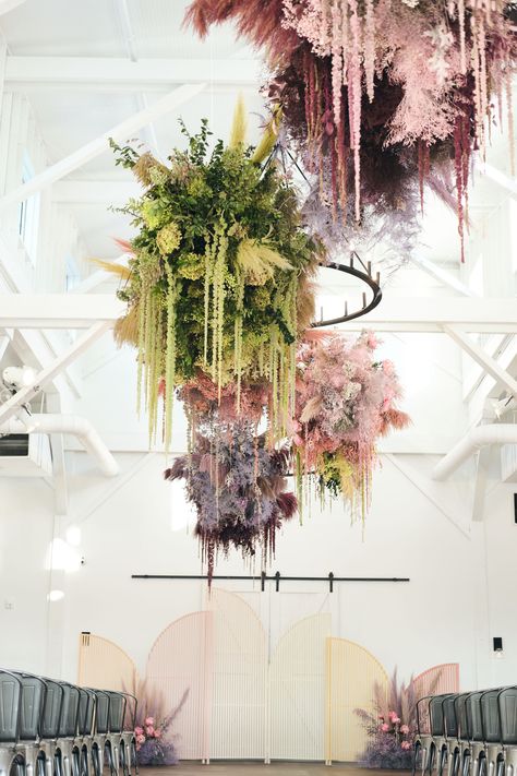 Pampas Grass Hanging, Amaranthus Wedding, Dried Amaranthus, Amaranthus Flower, Hanging Amaranthus, Nashville Wedding Venues, Floral Installations, Flower Chandelier, Dried Florals