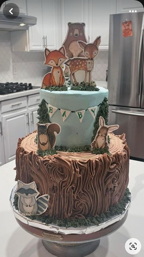 Baby Shower Kuchen, Woodland Theme Cake, Animal Baby Shower Cake, Cake Decorating Party, Woodland Theme Baby, Woodland Creatures Baby Shower, Gateau Baby Shower, Forest Baby Showers, Woodland Cake