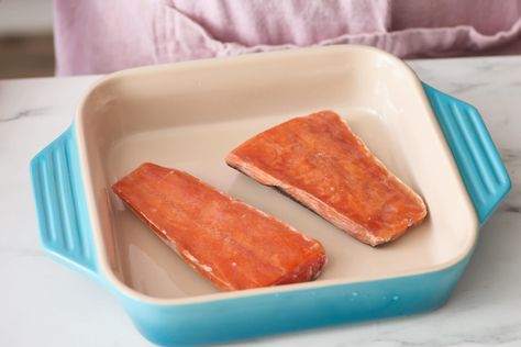 How To Cook Frozen Salmon in the Oven: gallery image 1 Cook Frozen Salmon, Salmon In The Oven, Cook Salmon, Frozen Salmon, Salmon Steak, Easy Baked Salmon, Baked Salmon Recipes, Cooking Salmon, Family Cooking