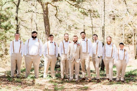 Khaki Pants and Suspenders Groomsmen Khakis And Suspenders, Wedding Khaki Pants, Kacki Pants Wedding Outfit Men, Khaki Pants With Suspenders Wedding, Groomsmen Khaki Pants Suspenders, Beige Groomsmen Suits Suspenders, Groomsmen In Khaki Pants, Tan Pants With Suspenders Wedding, Khaki Groom Attire