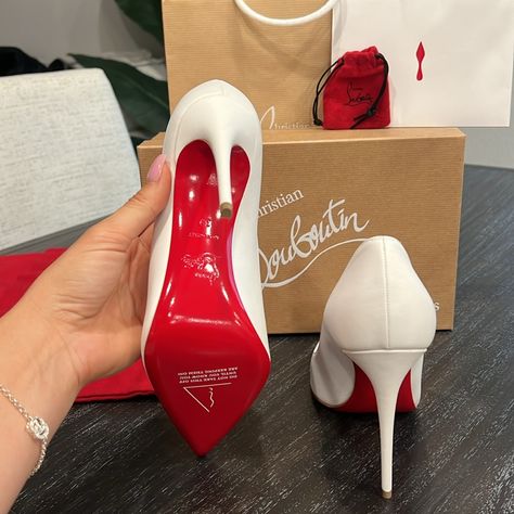 Christian Louboutin “Kate” New With Original Box, Dust Bag & Bag- Comes With Extra Heel Taps. Nappa Leather, 4inch (100 Mm) Heel. Made In Italy Size 39 (Us 8.5) They Have Never Been Worn. They Are Too Small For Me So They Were Only Tried On. Louis Vuitton Shoes Heels Red Bottoms, White Loubitons Heels, White So Kate Louboutin, Christian Louboutin Wedding Heels, White Christian Louboutin Heels, Loubuitton Heels, Christian Louboutin Aesthetic, Louboutin Aesthetic, Fancy Wedding Shoes