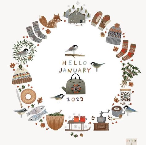 January Doodles, January Illustration, Aquarell Christmas, January Design, January Inspiration, January Themes, Happy January, Doodle Illustrations, Illustration Calendar