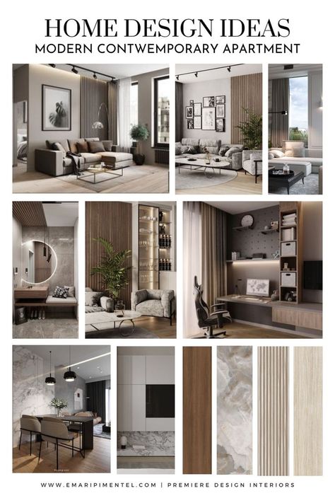 Modern Contemporary Apartment Moodboard Vintage Drawing Room, Minimalist Drawing Room, Room Ideas Drawing, Bohemian Drawing, House Color Schemes Interior, Drawing Room Ideas, Modern Contemporary Interior Design, Interior Presentation, Aesthetics Vintage