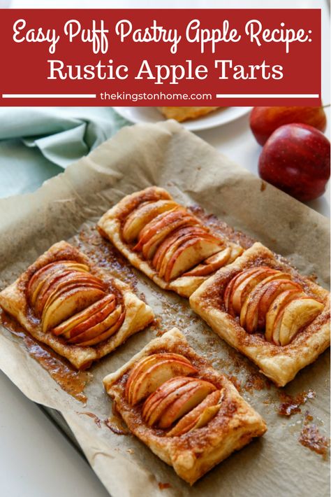 Fall is here - and that means apples and cinammon and all the delicious flavors of the season! This rustic tart is an easy puff pastry apple recipe that will make people think you spent hours in the kitchen - frozen puff pastry is the secret! Rustic Tart, Rustic Apple Tart, Puff Pastry Apple, Apple Tarts, Apple Tart Recipe, Apple Puff Pastry, Freezing Apples, Easy Puff, Apple Recipe