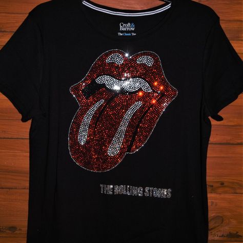 At This Time, I Am Not Accepting Offers For Any Of My Rolling Stones Shirts As I Have Very Limited Supplies. Custom Made To Order Rolling Stones Rhinestone Bling Shirt. This Shirt Features A Large Stones Design With 1000's Of Sparkling Very Colorful Rhinestones. Great Concert Shirt Or Just A Great Way To Celebrate The Amazing Rolling Stones. Shirts Used Are First Quality Retail Shirts That Run True To Size. They Do Not Fit Too Tightly And Run Large In Fit. These Are Boutique Quality Shirts That Rhinestone Tshirt Designs, Bedazzled Shirt, Rhinestone Shirt Designs, Rhinestone Tshirts, Rolling Stones Shirt, Bling Shirt, Rhinestone Shirt, Sparkle Wallpaper, Rhinestone Shirts