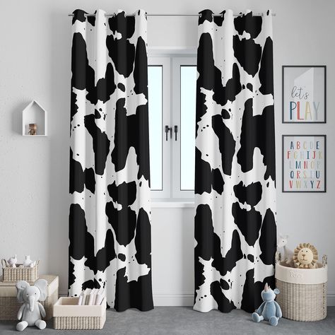 PRICES MAY VARY. Size: We offer 3 great sizes to choose from for different usage scenarios. package includes 2 curtain panels, each panel measures 52" W x 84"L. we have a variety of different sizes of curtains for you to choose from, please measure the size of your windows before purchasing. Cow Print Design: Our curtain set has a printed cow black and white pattern to add an animal theme to your bedroom, nursery, living room, or office. The pattern on the drapes is black and white for a bold lo Cow Print Room, Country Teen Bedroom, Animal Black And White, Cowgirl Room, Nursery Guest Room, Cow Decor, Black And White Theme, Drape Panel, Country Bedroom