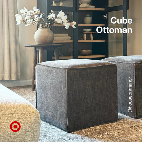 A cube ottoman is a versatile add-on to your living room. It’s a multitasker accent—doubles up as a coffee table, footrest or seating. Style with neutral or maximalist decor aesthetic, it goes with everything. P.S. It’s a must-have for small spaces. Couch Ottoman Ideas, Living Room Ottoman Seating, Couch And Ottoman Ideas, Stylish Ottomans, Couch With Ottoman, Cube Ottoman, Maximalist Decor, Ottoman In Living Room, French House