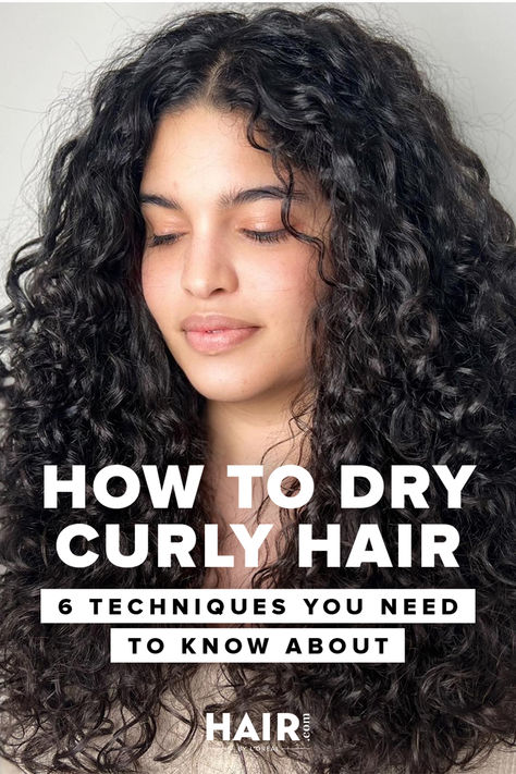 Learning how to dry curly hair properly can mean the difference between limp curls and flawless ringlets. Here are six hair-drying methods to consider. How To Get Less Volume In Curly Hair, How To Set Curly Hair, Best Way To Style Curly Hair, How To Dry Curly Hair, Drying Curly Hair, Grow Curly Hair, Blow Dry Curly Hair, 3a Curly Hair, Dry Curly Hair