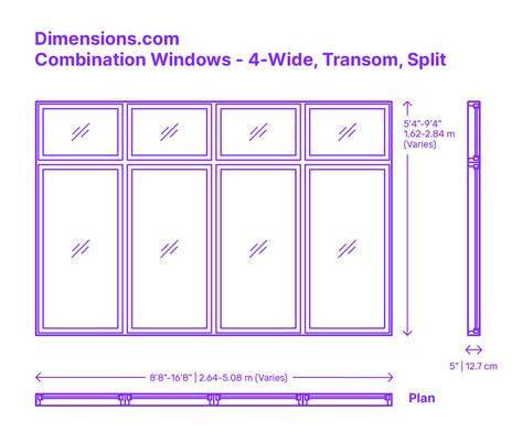 The 4-Wide Transom combination window is a sophisticated design that consists of four vertical panels in a single horizontal row, each topped by an individual transom in the second row. This four-panel-wide arrangement artfully melds form and function, allowing copious natural light and presenting panoramic views. Downloads online #windows #buildings #construction Four Windows In A Row, Standard Window Sizes, Floor Planning, Roof Truss Design, Family Room Addition, Window Dimensions, Architecture Design Process, Shop Drawing, Window Drawing