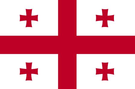 Georgia Flag ~ This recently adopted flag is a simple white rectangle, with a central red cross connecting all four sides of the flag; in each of the four corners is a small red bolnur-katskhuri cross. Note that the five-cross flag dates back to the 14th century. Flag Of Georgia, Georgian Flag, Flag Of Europe, Georgia Flag, Travel Questions, George Cross, Travel Quiz, Georgia Country, Batumi