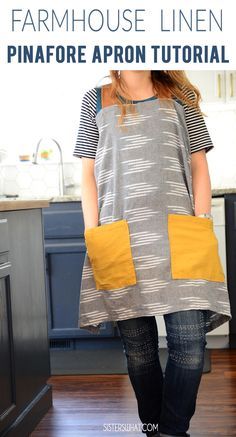 Pinafore Apron Pattern, Easy Apron, Linen Pinafore Apron, Apron Pattern Free, Apron Tutorial, Diy Apron, Linen Pinafore, Pinafore Apron, Apron Sewing Pattern