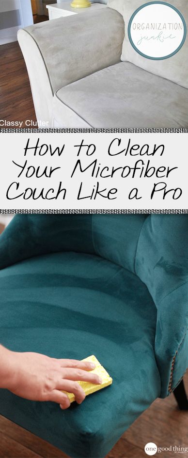 How to Clean Your Microfiber Couch Like a Pro • Organization Junkie Water Stains On Couch, Housewife Hacks, Couch Cleaner, Cleaning Microfiber Couch, Frugal Hacks, Couch Cleaning, Microfiber Couch, Clean Couch, Housekeeping Tips