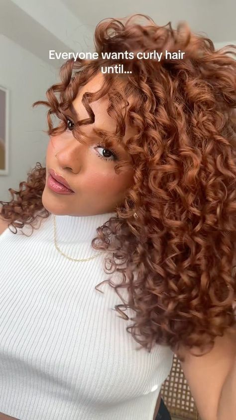 391K views · 10K reactions | the pain I feel every morning 🥲 now tell me if you still want curly hair | Gabriella K. Cuesta | gkccouture_ · Original audio Curly Cowboy Copper Hair, Curly Hair Color Ideas Red, Curly Hair With Red Highlights, Copper Balayage Curly Hair, Copper Hair Curly, Ginger Hair Curly, Curly Copper Hair, Copper Curly Hair, Burgundy Curly Hair