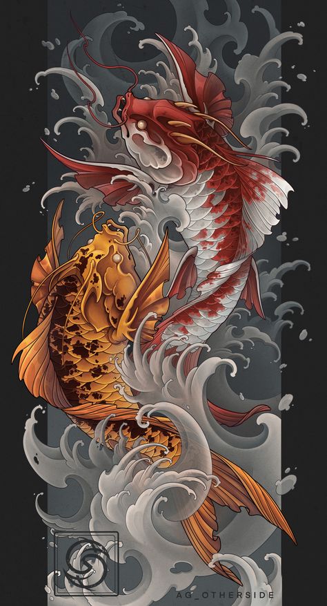 Goldy & Bloody (1) | Images :: Behance Pez Koi Tattoo, Dragon Koi Tattoo Design, Dragon Koi Fish, Koi Tattoo Sleeve, Wave Tattoo Design, Koi Tattoo Design, Full Tattoo, Fishing 101, Japanese Dragon Tattoos