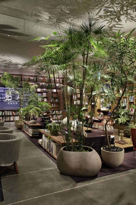 Tsutaya Bookshop Restaurants With Plants, Cafe Plants Interiors, Indoor Garden Cafe, Restaurant Plants, Office Decor Plants, Cafe Plants, نباتات منزلية, Garden Cafe, Interior Plants