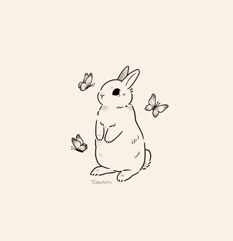 Bunny tattoo design art Black And White Bunny Drawing, Bunny And Butterfly Tattoo, Bunny With Flowers Tattoo, Bunny Line Tattoo, Bunny Art Aesthetic, Minimalist Bunny Tattoo, Little Bunny Tattoo, Bunny Rabbit Tattoo, Bunny Tattoo Design