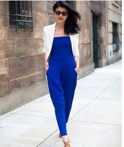 Royal blue Dressy Jumpsuit Outfit, Royal Blue Dress Outfit, Blue Jumpsuits Outfit, Royal Blue Jumpsuit, Office Wear Dresses, Stylish Office Wear, Street Style Nyc, Business Dress Women, Jumpsuit Blue