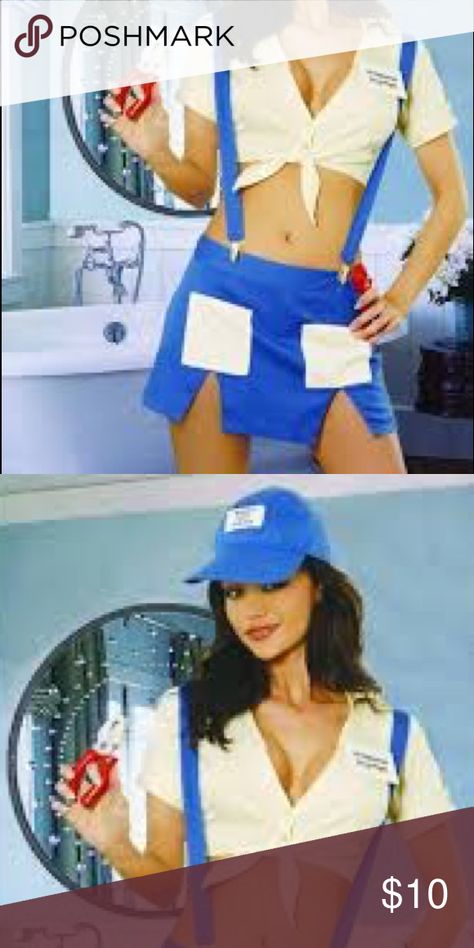 Plumber Costume, Pipe Fitting, Skirt White, Suspenders, White Shirt, Plumbing, Blue And White, Brand New, Skirt